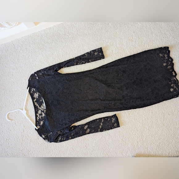 BEBE Midi Cocktail Long Sleeve Vintage Black Dress - Picture 4 of 8